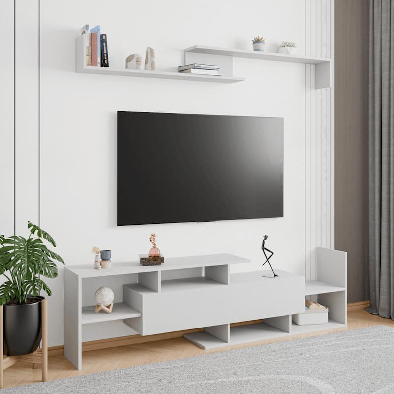 Surrey 60.2'' 2 Pc 1-Drawer Floating TV Stand Media Console with Open Shelves