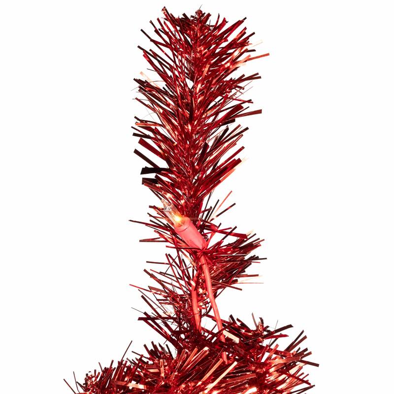 Pre-Lit Profile Artificial Tinsel Christmas Tree - 6' - Red - Clear Lights - 6 Foot