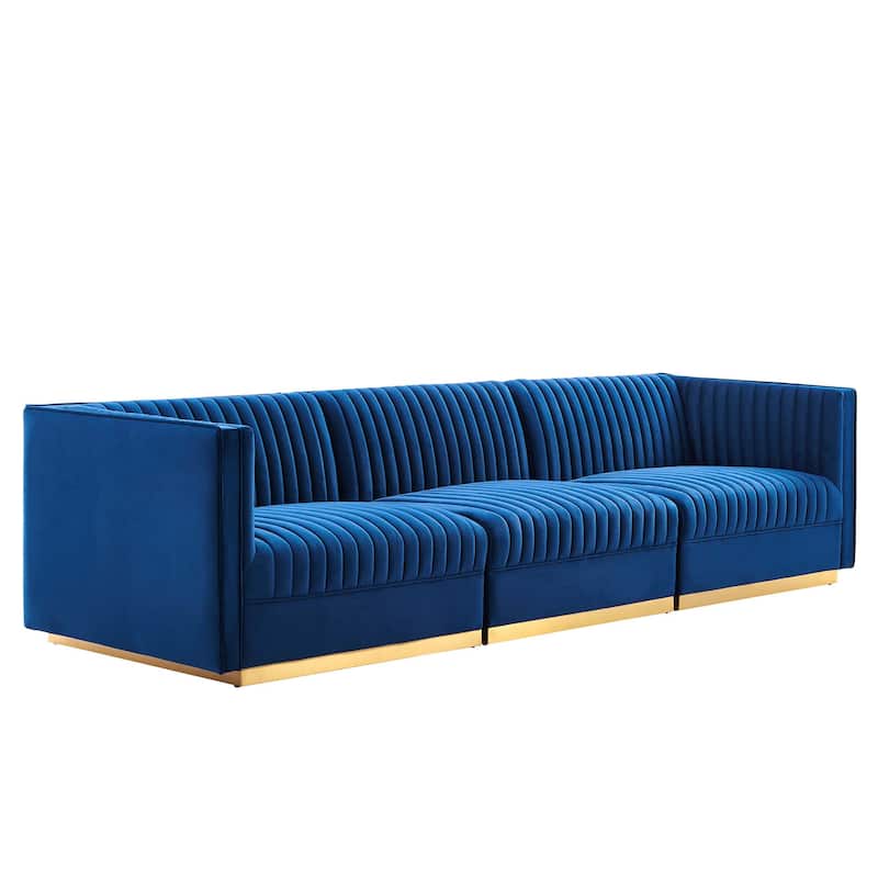 Sanguine Channel Tufted Performance Velvet 3-Seat Sectional Sofa