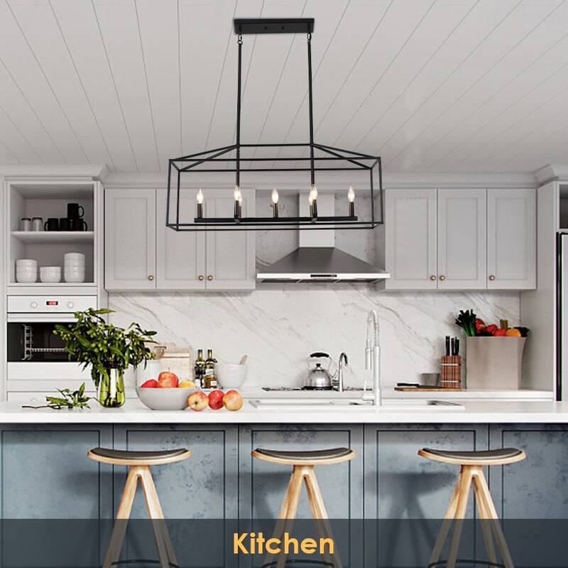 37.79" Wide 7-Light Traditional Farmhouse Rectangle Chandelier, Semi Flush Mount Chandelier, Kitchen Island Chandelier
