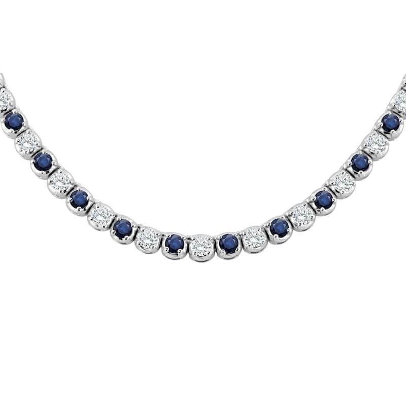 Auriya 14K Gold Blue Sapphire and Diamond Tennis Necklace