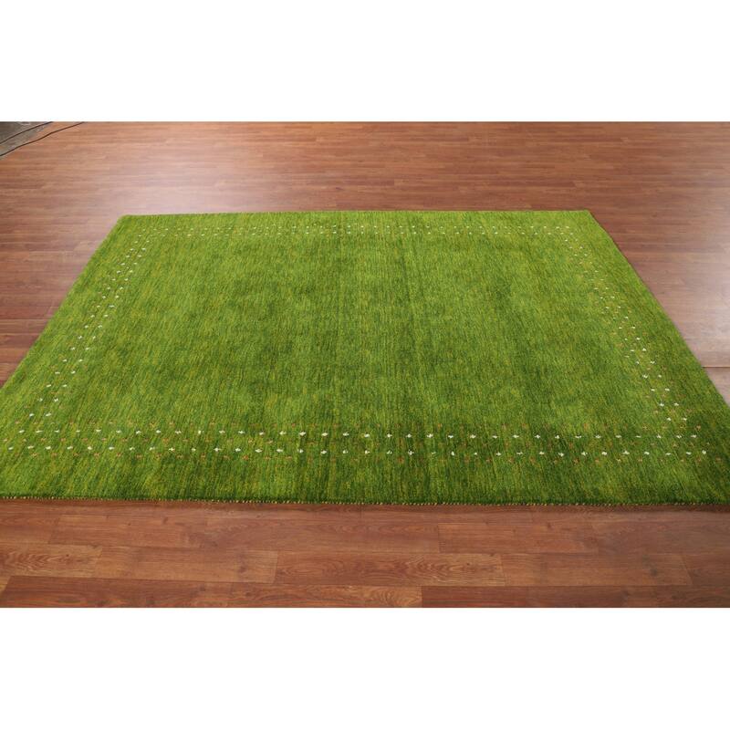 Green Gabbeh Indian Area Rug Hand-Knotted Wool Carpet - 5'4"x 7'9"