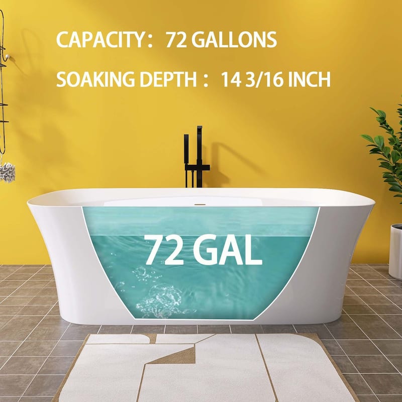 67 in. x 30.7 in. Acrylic Freestanding Flatbottom Soaking Bathtub in Gloss White