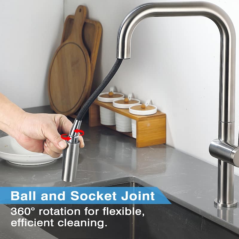 Single Handle Pull Down Sprayer Kitchen Faucet with Brushed Nickel