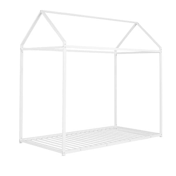 slide 2 of 9, 78x40" Metal Platform Bed Frame for Kids, Twin Size Kids Playhouse Bed, Twin Bed Frame, Adjustable Height, No Box Spring Needed White - Twin