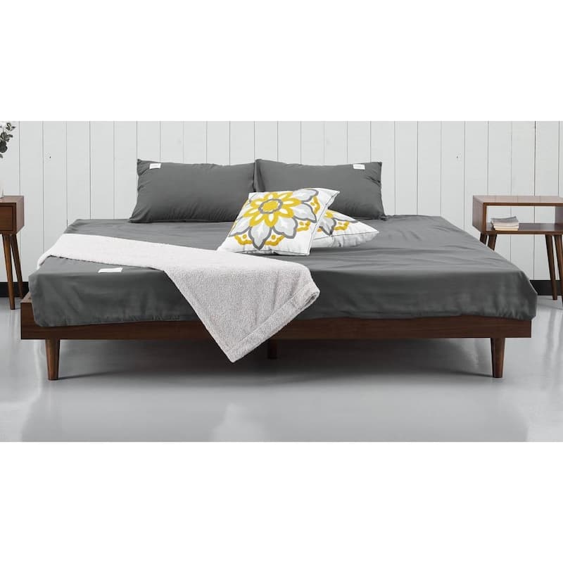 Modern Wooden Platform Bed Frame with Floating Design - Dark Brown - King