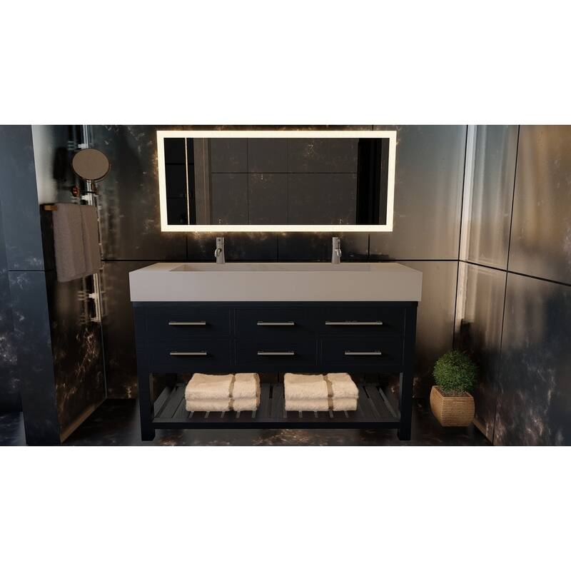 Pyramid 60-inch Solid Surface Bathroom Vanity Top - 60"