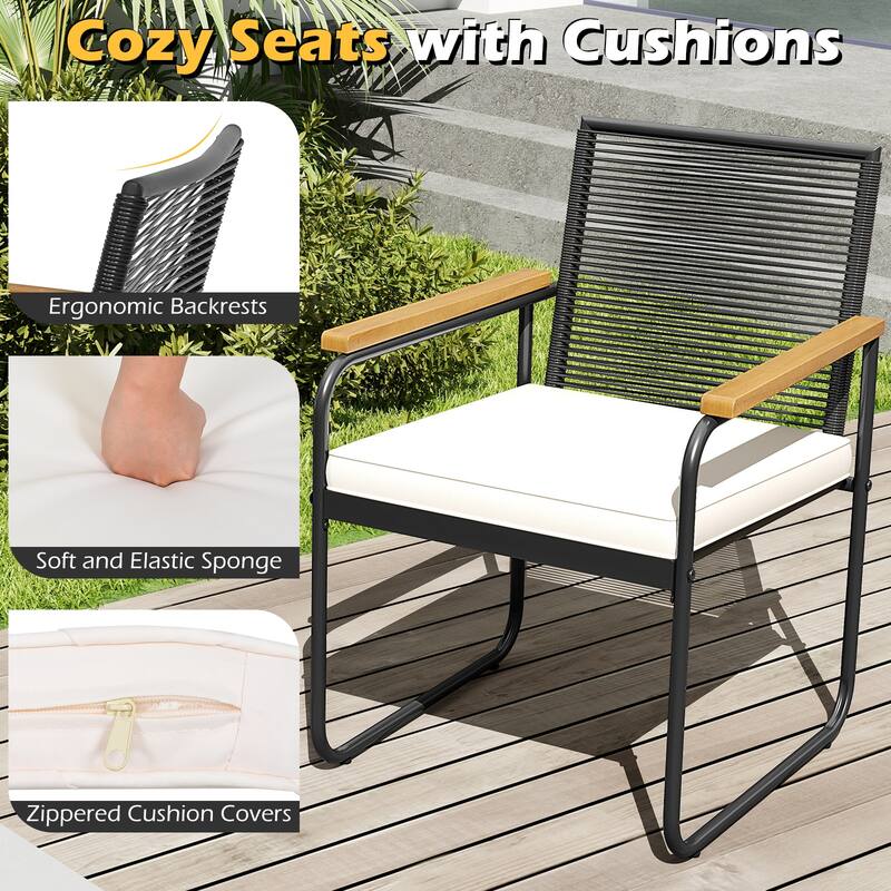 Gymax 3 Pieces Patio Furniture Set PE Wicker Chairs & Side Table