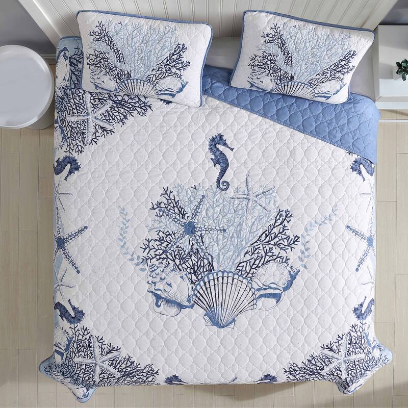Caribbean Joe Coastal 3PC Quilt Set - Beach Delight Denim - King
