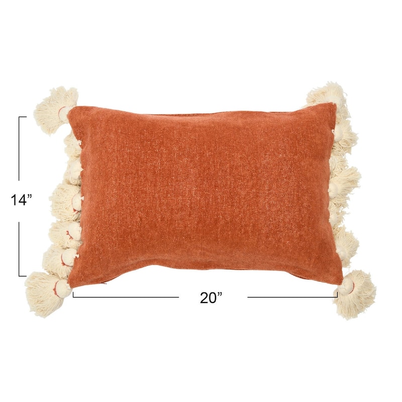 Cotton Chenille Lumbar Pillow with Tassels