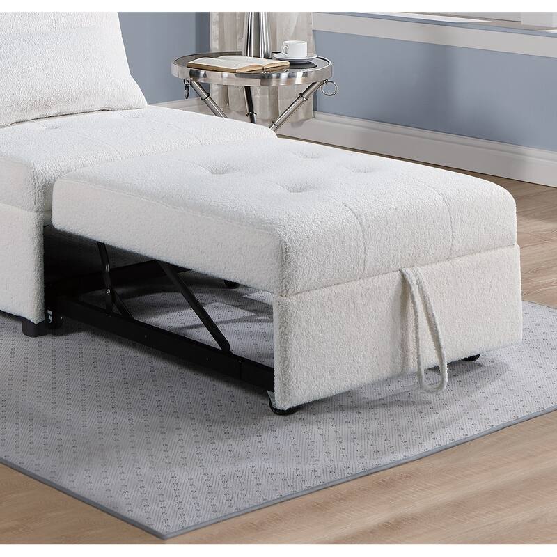 Modern Sherpa Upholstered Sleeper Sofa Chair with Pull-Out Bed & Pillow