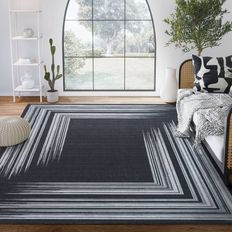Abani Rugs Parker Collection PAR230A Grey Cream Lines Area Rug