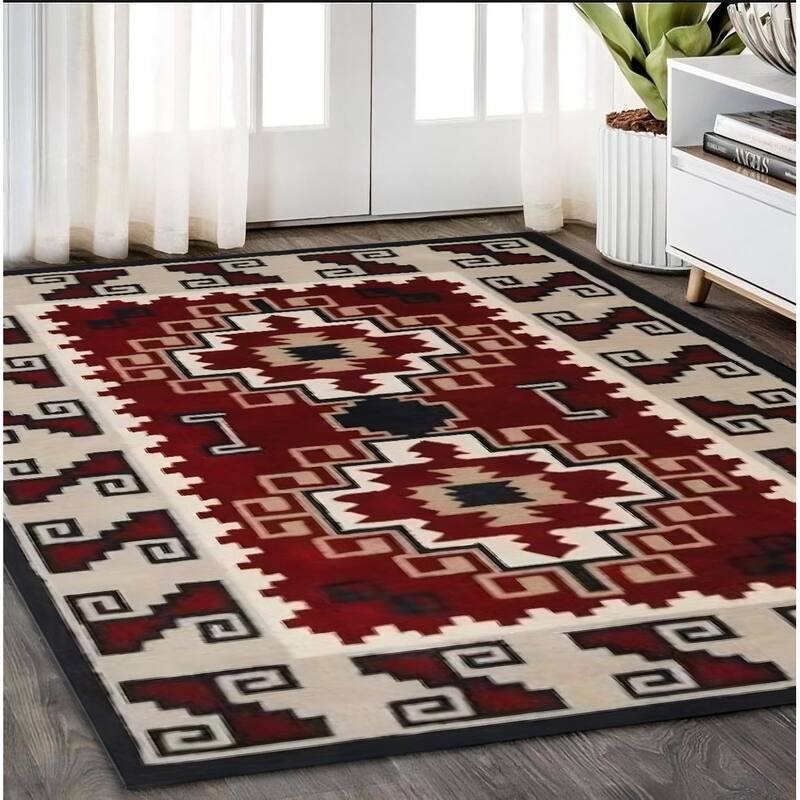 Hand Tufted Southwestern Non Skid Stain Resistant Area Rug - 96' X '60' X '0.5 - 96' X '60' X '0.5 - Cream/Onyx - Rectangle