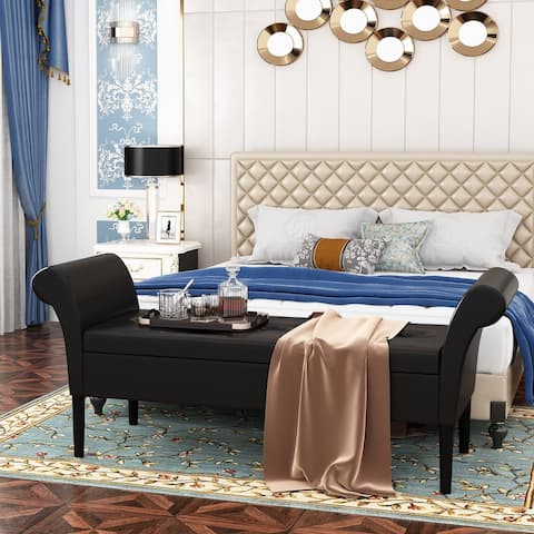 Storage Ottoman Bench with Arms Upholstered Tufted Storage Bench for Bedroom
