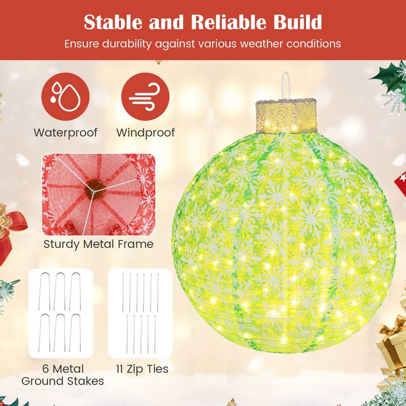 Gymax 3 PCS Pre-Lit Pop up Christmas Ball Set w/ Warm White LED Lights - Multi