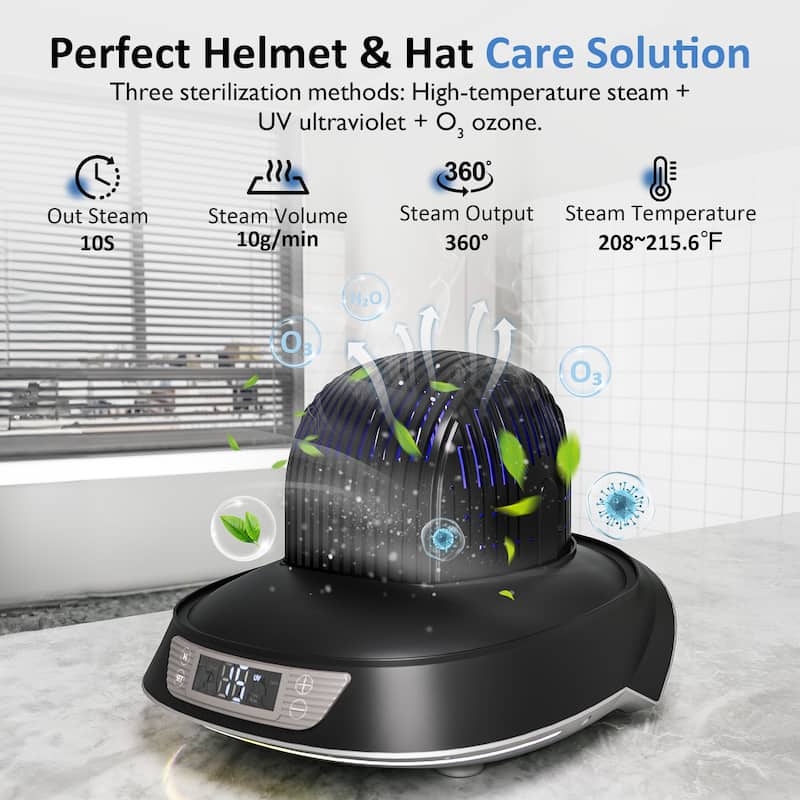 Black Helmet & Cap Care Machine with Steam, UV Light, O₃ ozone