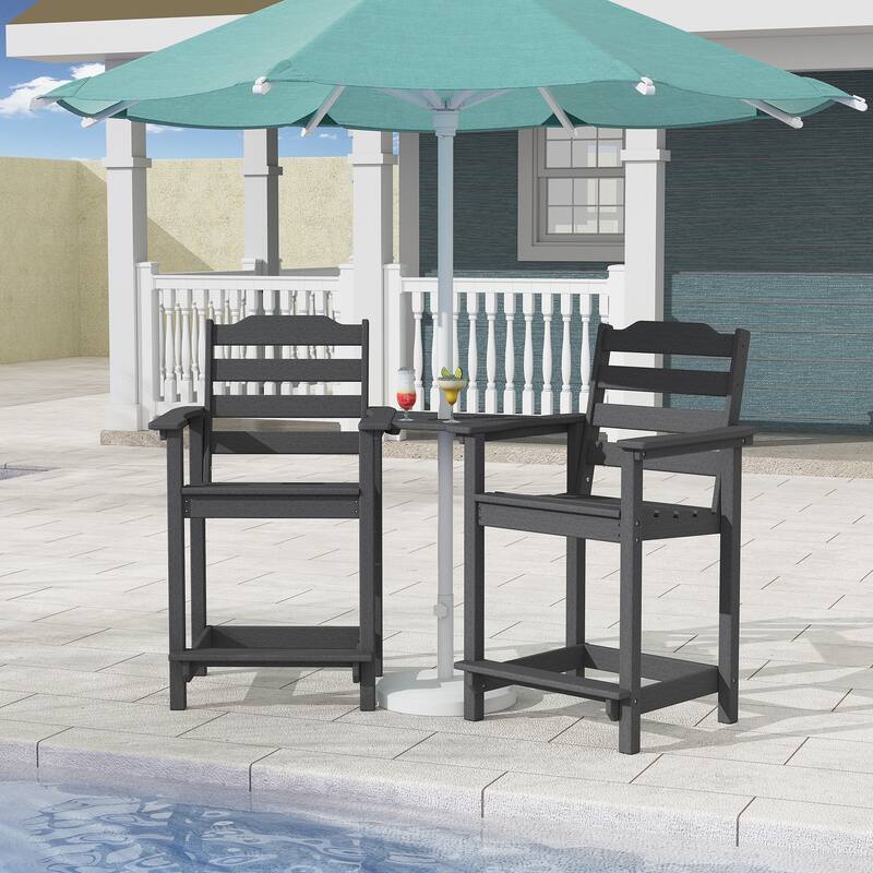 Adirondack Chairs Set of 2 with Connecting Tray, 24 inches HDPE Bar Height Outdoor Patio Bar Stool Chairs