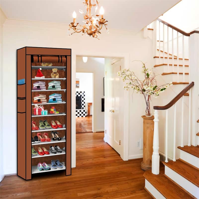 10 Tiers Shoe Cabinet Dustproof Shoe Rack Fabric Holding 27 Pair Shoes