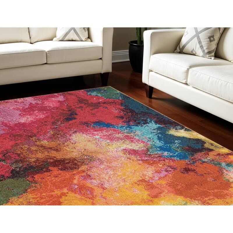 Power Loomed Abstract Modern Non Skid Stain Resistant Area Rug - 126' X '94' X '0.5 - 126' X '94' X '0.5 - Oxford Blue - Rectangle