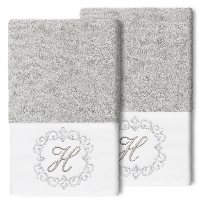 Authentic Hotel and Spa 100% Turkish Cotton Monica 2PC Embellished Hand Towel Set - H - Light Gray