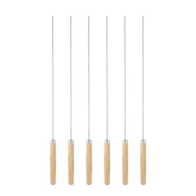 6pcs Kebob Skewers 34cm x1.6mm Round Sticks with Wood Grip Handle