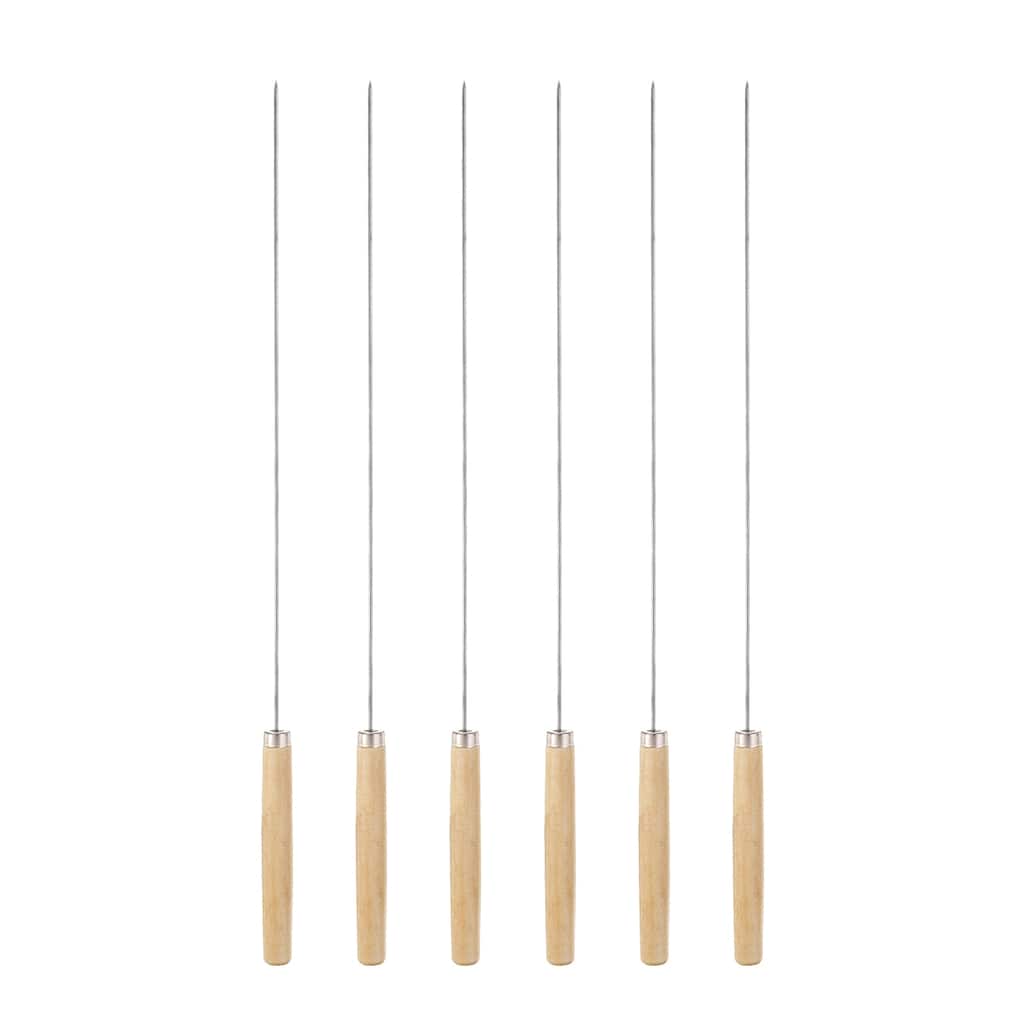 6pcs Kebob Skewers 34cm x1.6mm Round Sticks with Wood Grip Handle