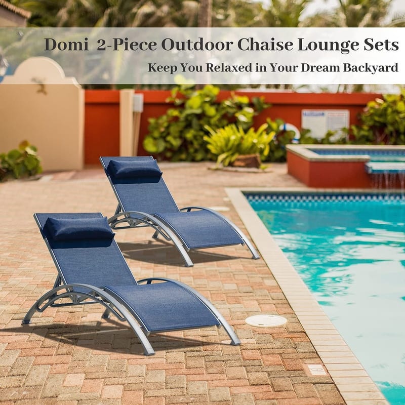 Domi Outdoor Living Aluminum Patio Chaise Lounge Set – Curved Design, Adjustable Positions, and Durable Construction - N/A