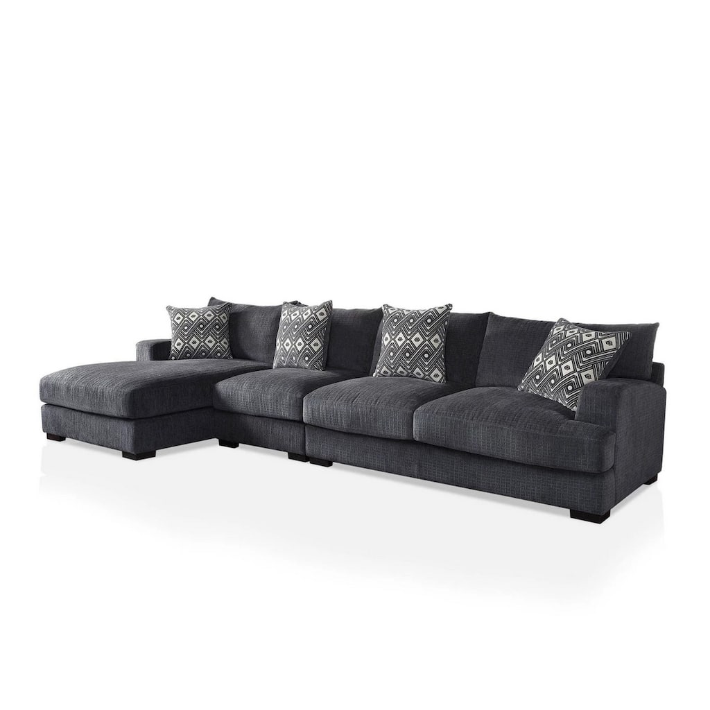 L Shaped Sectional with T Cushioned Seat, Large, Gray