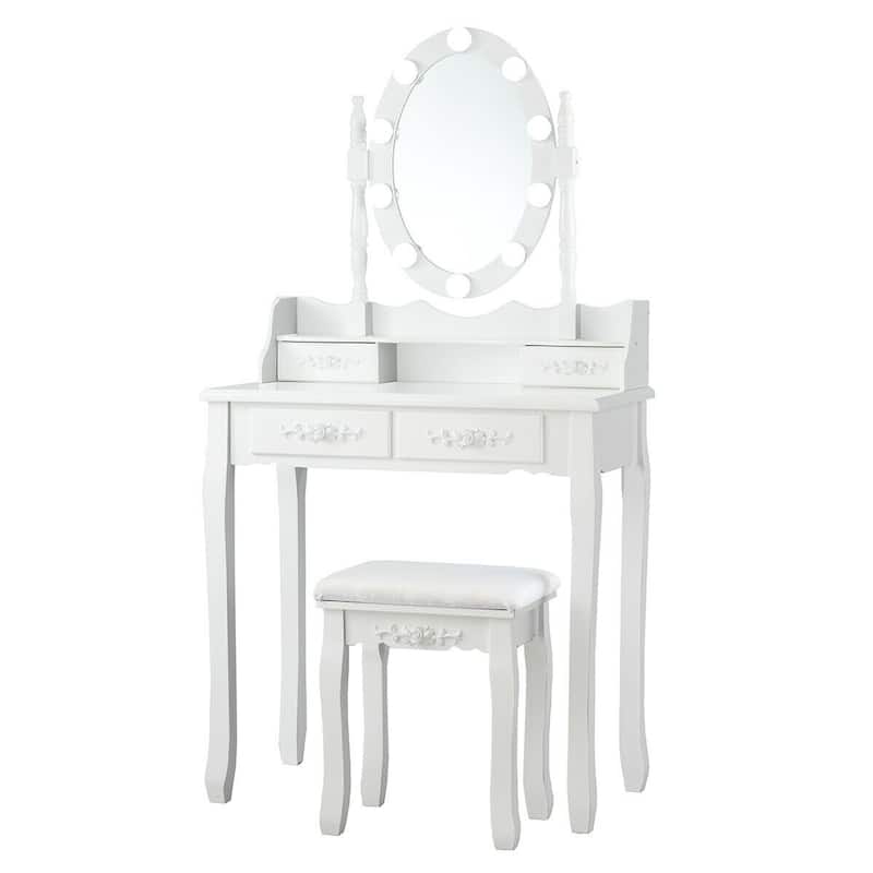 Makeup Dressing Table with Touch Switch Lighted Mirror and Cushioned Stool - 29.5"(L) x 16"(W) x 57"(H)