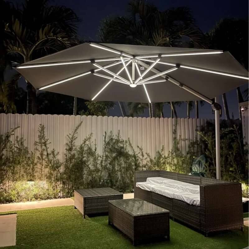 PURPLE LEAF 10 ft Double Top LED Round Patio Cantilever Umbrella
