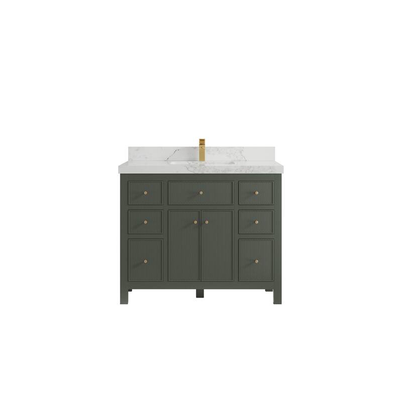 Willow Collections 42 in W x 22 in D Sonoma Free Standing Reeded Single Sink Bathroom Vanity with Countertop - 2" Calacatta Nuvo - Pewter Green