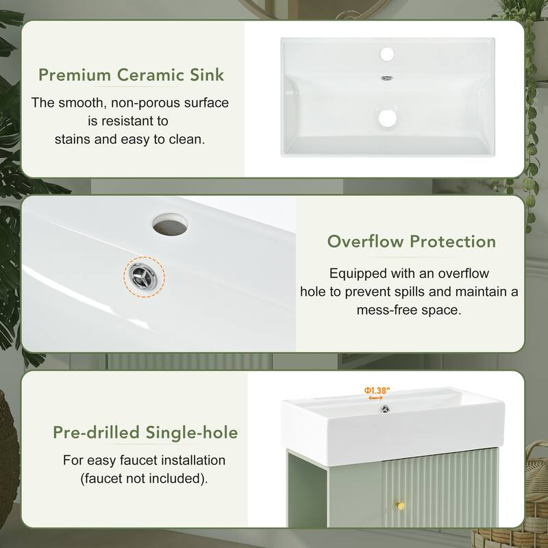 21.6 inch MDF Wall-Mounted Bathroom Vanity Set with Integrated Ceramic Sink with Open shelf and oft-Close