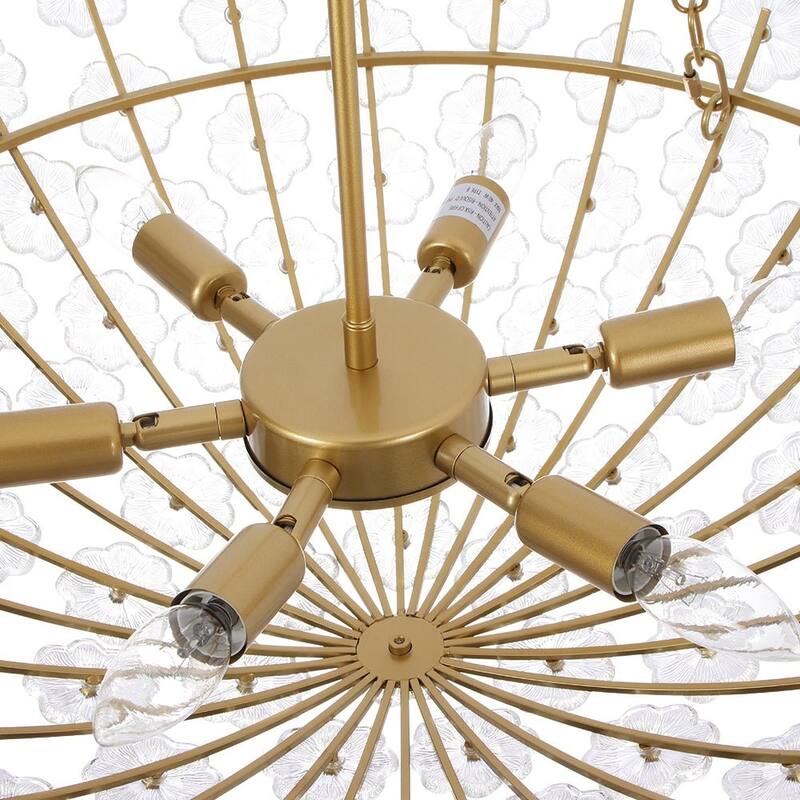 Mid-Century Modern 6-Light Glass Blossom Round Cage Chandelier