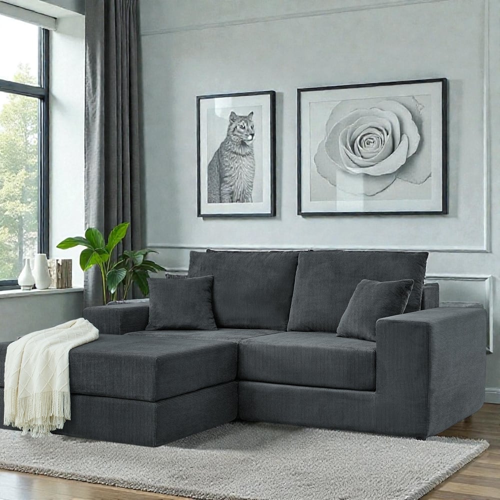 Modular Cloud Sectional Couch, L Shaped Upholstered Sofa with Removable Ottoman and Deep Seat, No Assembly