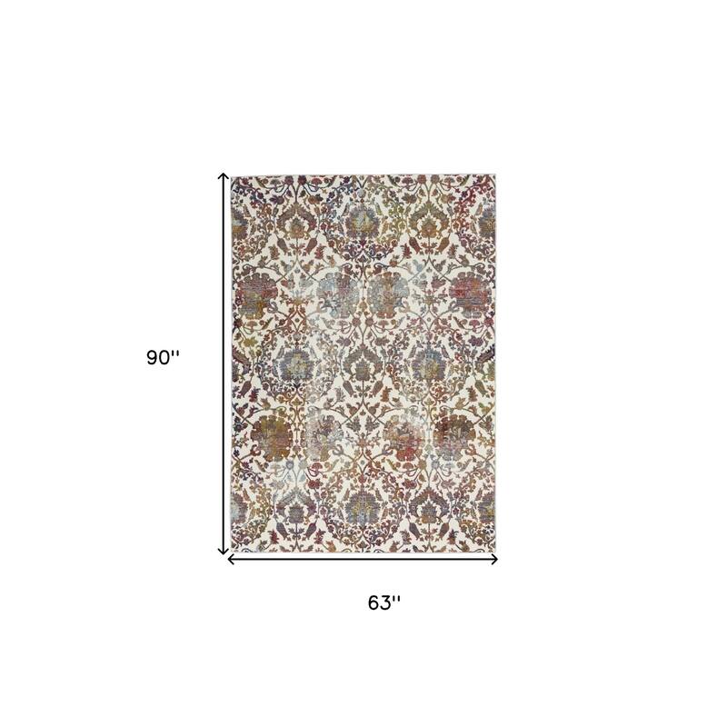 Power Loomed Distressed Floral Traditional Non Skid Area Rug - 90' X '63' X '0.5