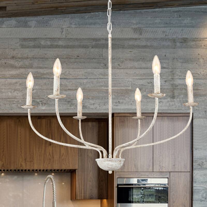 6-Light Farmhouse Candle Chandelier Modern Hanging Lamp for Living Room Kitchen Hallway Entryway - N/A - Yellow Vintage Brush White