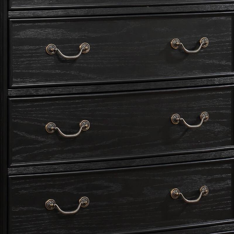 Berry 49 Inch Tall Dresser Chest, Wood, Metal Handles, 5 Drawers, Black
