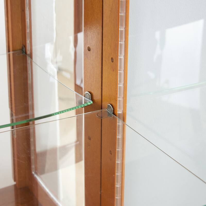 Lighted Curio Display Cabinet with Tempered Glass Doors, Curio Cabinet with Adjustable Shelves & Mirrored Back Panel