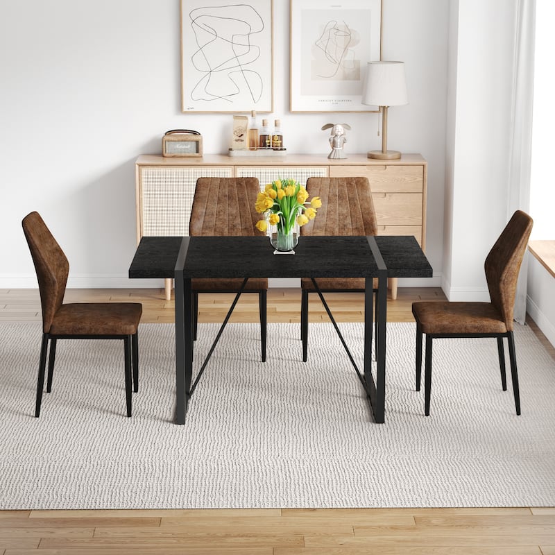 5-Piece/7-Piece Dining Table Set, Rectangular Table with Brown Dining Chairs, Stylish Dining Room Furniture for 4/6 People