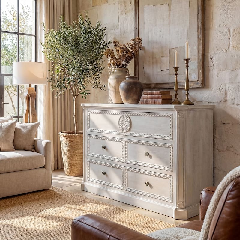 Solid Wood Dresser with 5 Drawers Chest Fully Assembled Storage Cabinet for Living Room or Bedroom