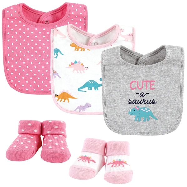 slide 1 of 1, Hudson Baby Infant Girl Cotton Bib and Sock Set, Cute-A-Saurus, One Size - Cute-A-Saurus - One Size One Size - Cute-A-Saurus