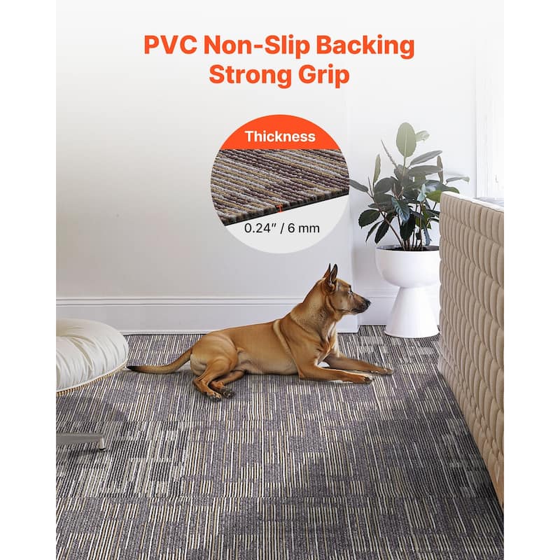 Carpet Tiles Set with Adhesive Stickers Non-Slip Replaceable Floor Squares for Home Office 96 sq ft Coverage