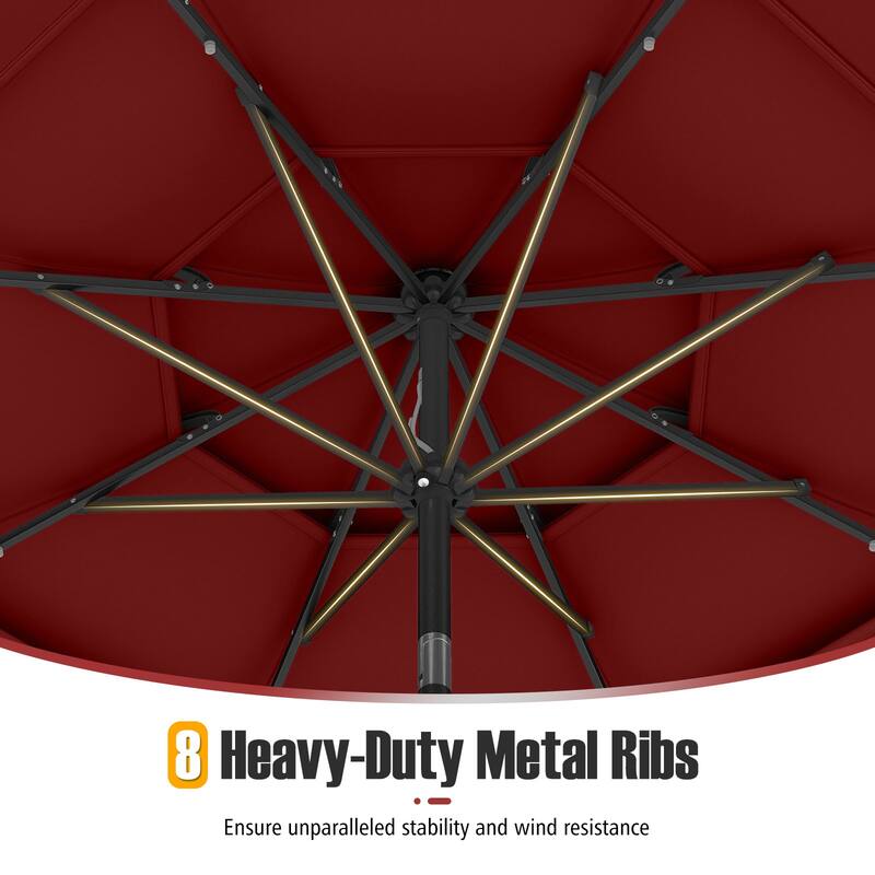 Polyester 10.3ft Solar LED Patio Umbrella with Auto Tilt and Crank