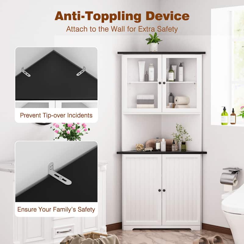 VEIKOUS 71 "Tall Corner Cabinet Storage with Doors and Adjustable Shelves