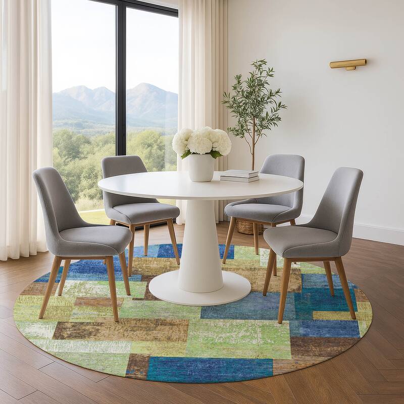Premium Washable Super Soft Contemporary Kittle Mayfield Rug - Blue - 8' x 8'