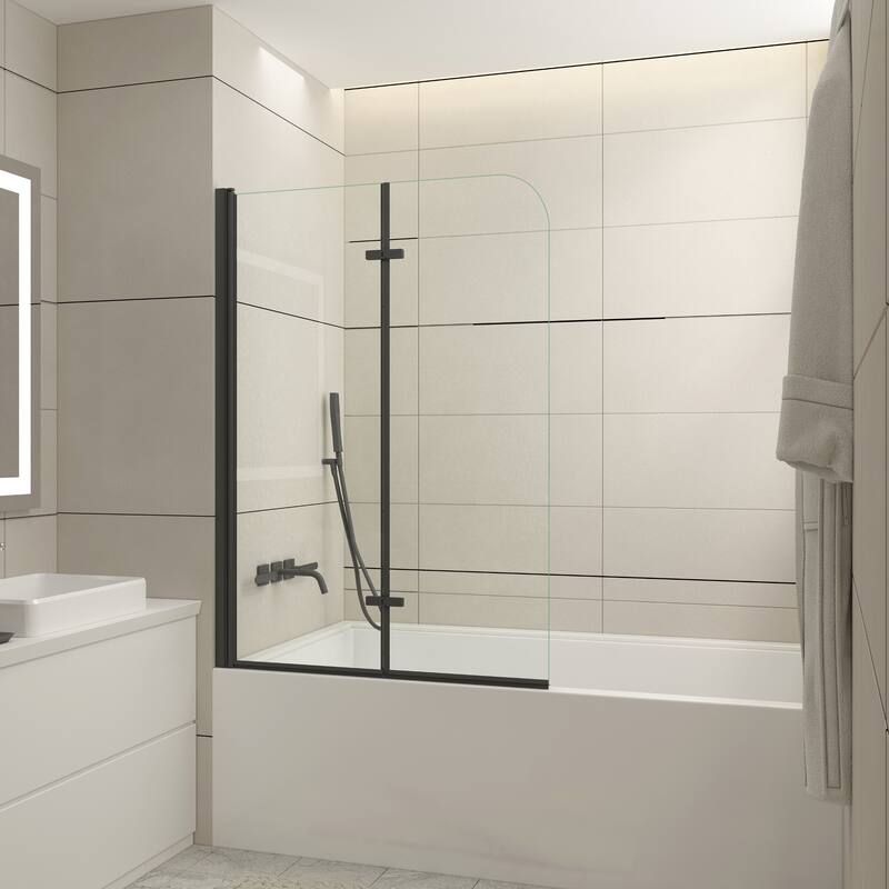 39 in. W x 55 in. H Pivot Tub Door in Matte Black with Clear Tempered Glass