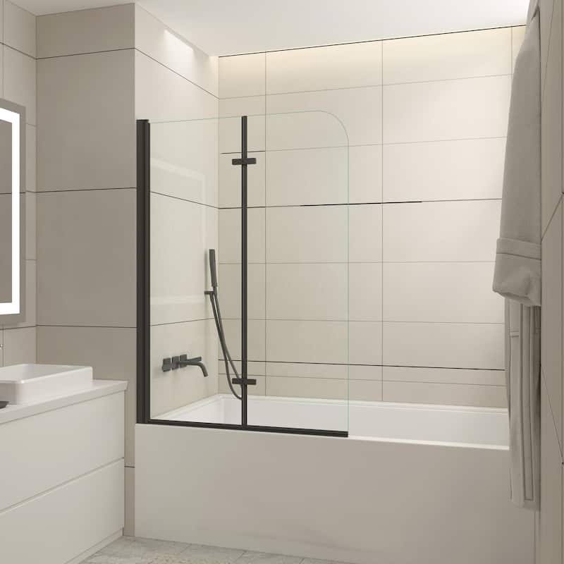 Hinged Swing Pivot Tub Door in Matte Black with Clear Tempered Glass