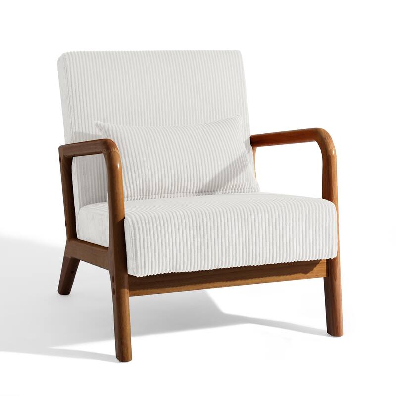 25" W Mid Century Upholstered Wood Accent Chair with Pillow
