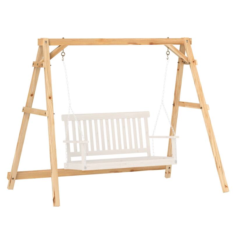 Outsunny 770lbs Porch Swing Frame, Heavy Duty A-Frame Wooden Swing Stand , Freestanding Hanging Chair Stand Only