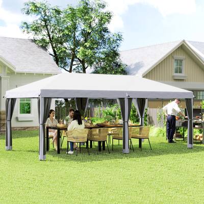 Pop-Up Canopy Tent with Mesh Panels Cream White Oxford Fabric, Powder-Coated Steel Frame - 230.25" L x 116.25" W x 106.25" H